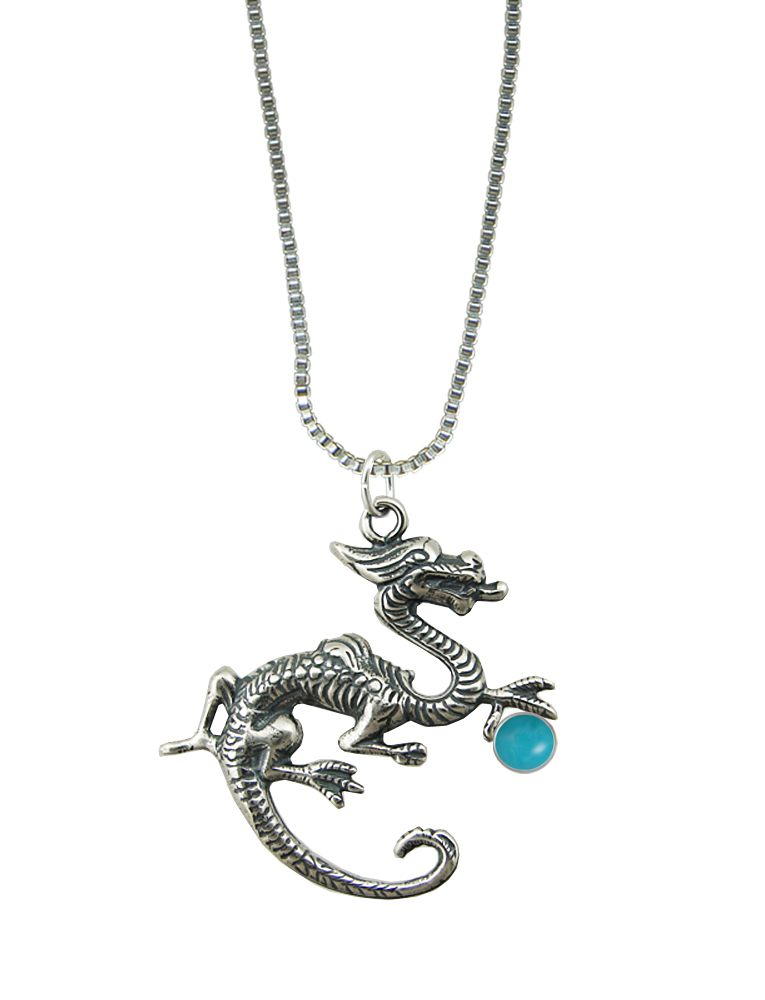 Sterling Silver Sage Dragon Pendant With Turquoise